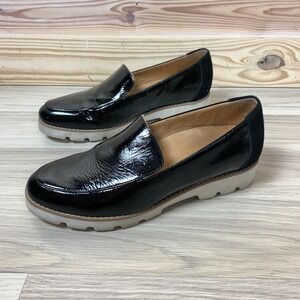 Vionic Kensley Women 9 Black Patent Leather Loafer Lugged Comfort Dress Shoe
